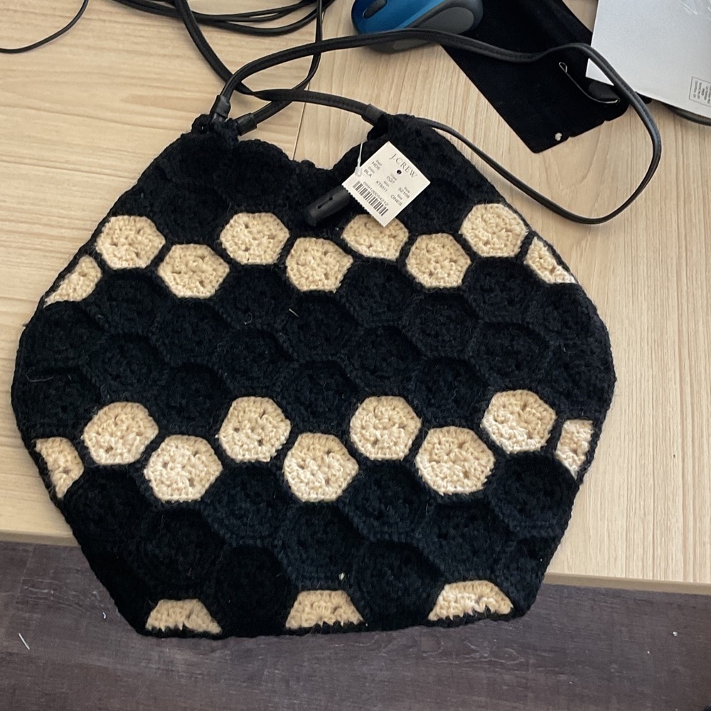 J. Crew Black and Cream Hexagon Shoulder Bag